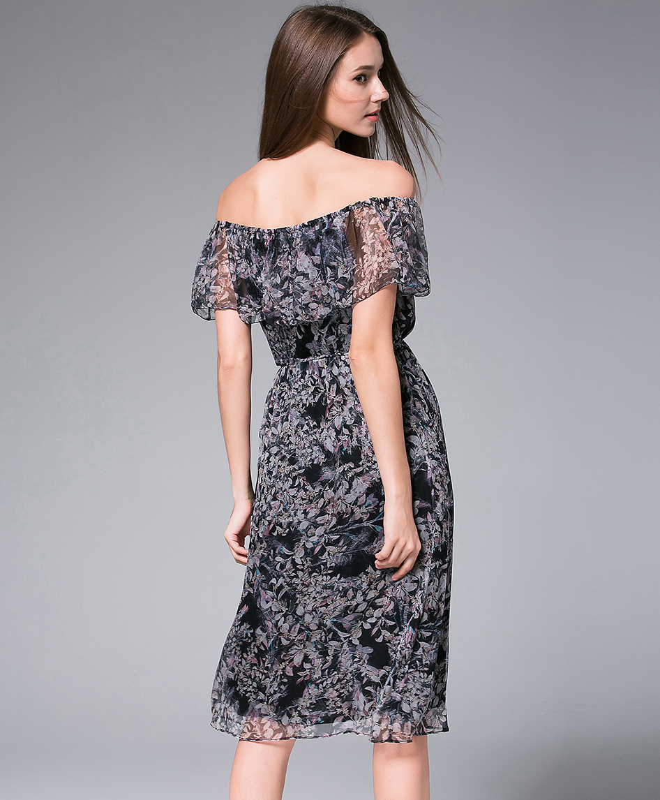 Dress -  Digital Printed  silk chiffon midi dress